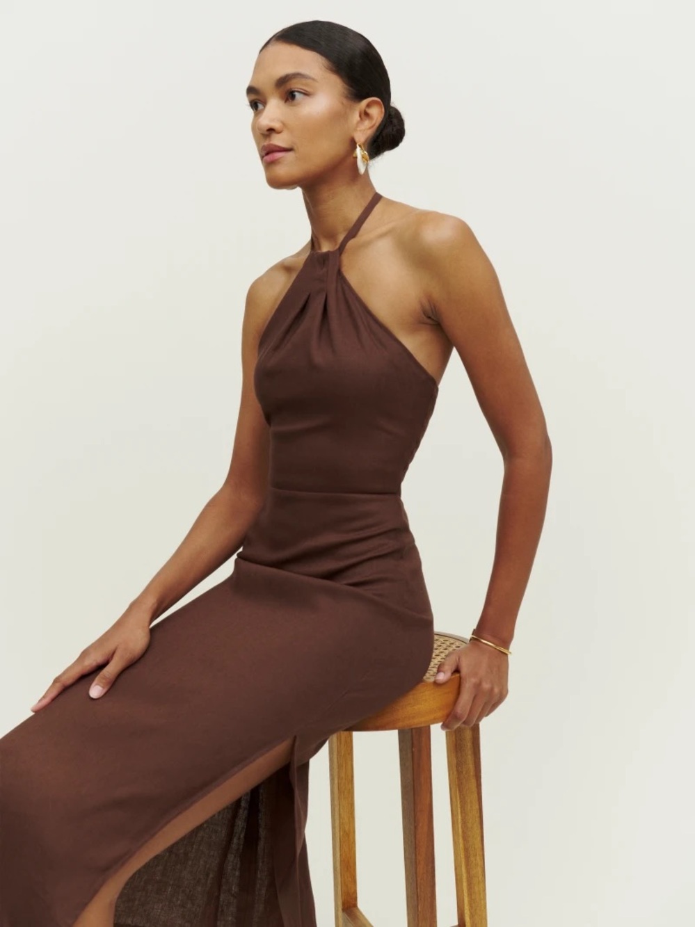 Reformation Santino Brown Halter Midi Dress